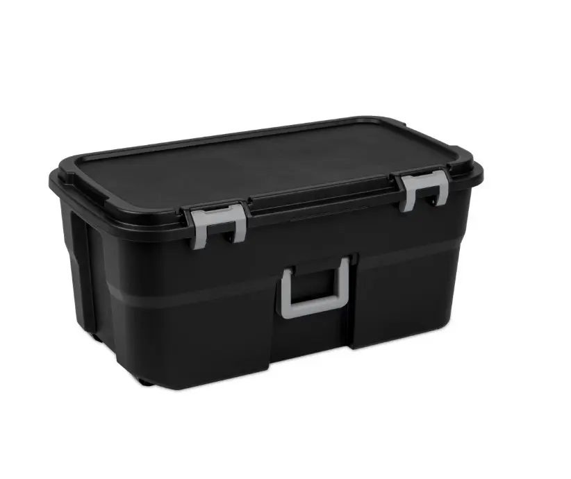 22 Gal Heavy-Duty Plastic Wheeled Footlocker, Lockable Home Organizer Storage Trunk with Handle, Black