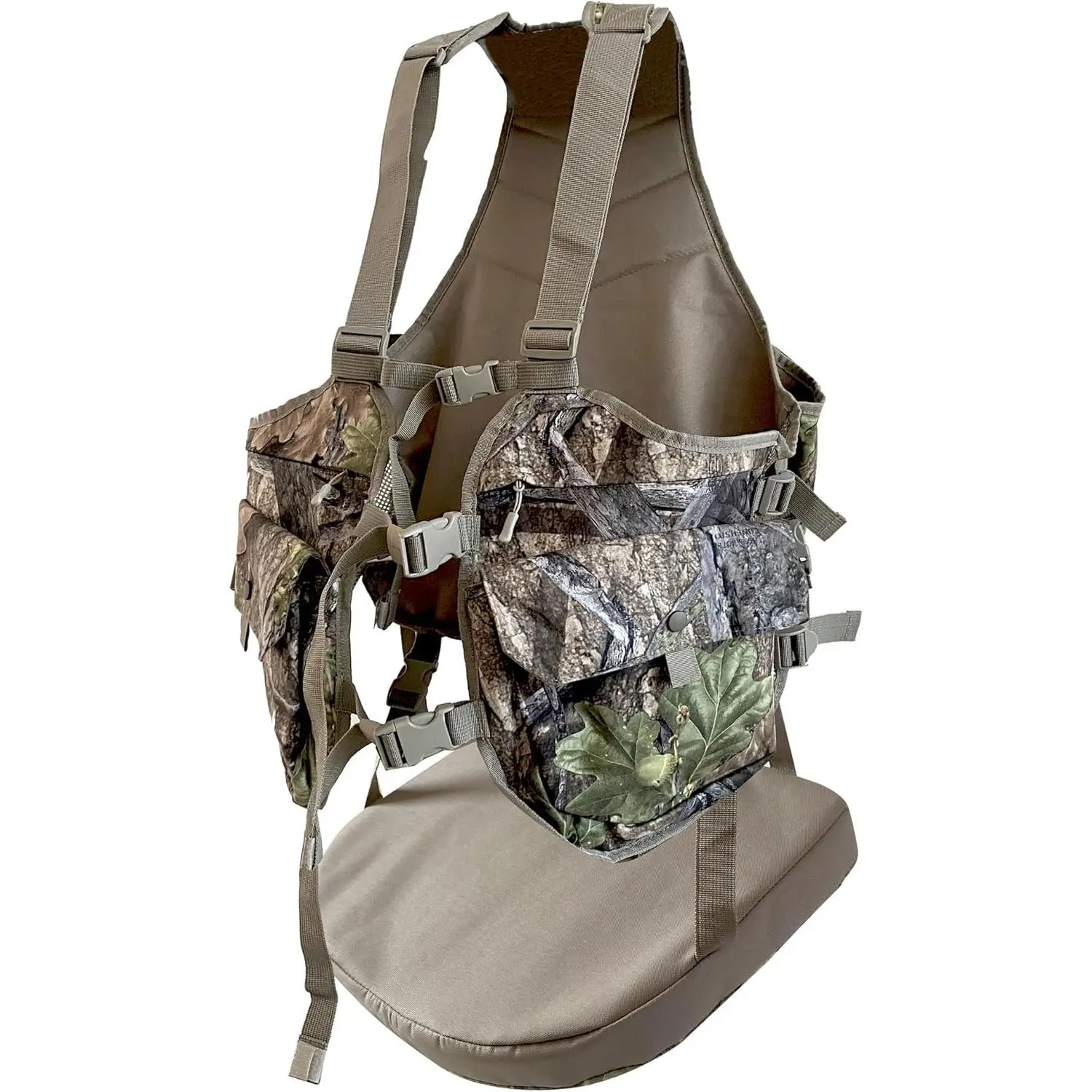 Unisex Lightweight Water-Resistant Camouflage Hunting Vest, Tactical Equipment with Detachable Seat Pad, Adjustable Shoulder Straps, Multi-Pocketed Storage for Ammo Calls Gear, Ideal for Turkey Upland Bird Hunting, 2 Side Interior Mesh Pockets