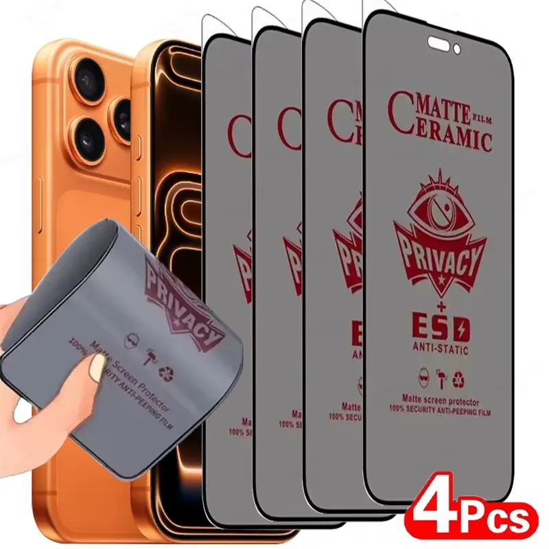 4 Pack Matte Anti-Spy Ceramic Protective Cellphone Smartphone Screen Protector Soft Film for Apple iPhone 17 Pro Max, Privacy Protection for iPhone 17 Pro Air Accessories
