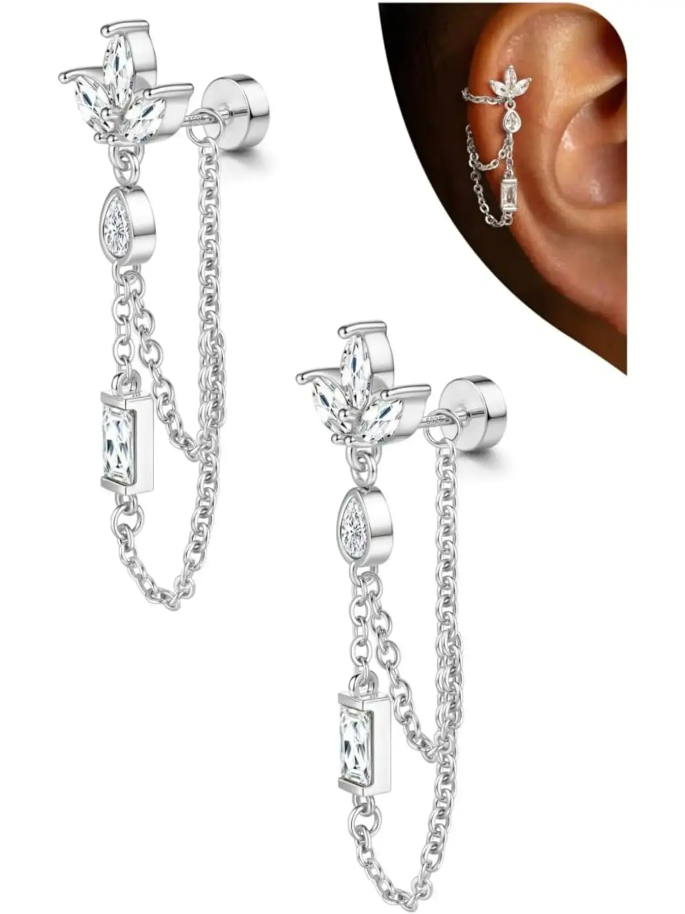 Hypoallergenic Cartilage Earrings for Women Flat Back-925 Sterling Silver Post Stud Flatback Earrings for Sensitive Ears-20G Ear Crawler Climber Cartilage Earring Tragus Conch Helix Piercing Jewelry-High Quality EarringsGift.