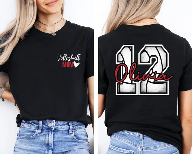 Custom Volleyball Mom Shirt with Name & Number , Game Day Tee , Personalized Sports Mom Gift