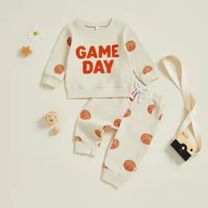 Toddler Baby Boy Basketball Outfits Letter Embroidery Long Sleeve Pullover + Elastic Waist Pants Fall Winter Set 0-3 Years