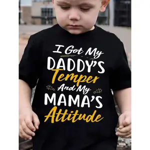 Summer Fashion Boys' Short-Sleeve T-Shirt "I GOT MY DADDY's TEMPER AND MY MAMA's ATTITUDE" Letter Print Casual Outdoor Top NY-DX5002 Rifle