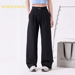 ROROLEMON Women's High Waist Wide Leg Yoga Pants, Breathable Flowy Straight Leg Casual Sweatpants, Summer Loose Athletic Trousers