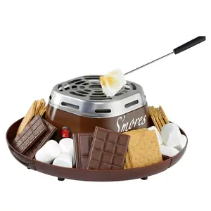Electric S'mores Maker with Flameless Heater, Roasting Forks, and Trays - Indoor Smores Kit for Family Movie Night - Brown