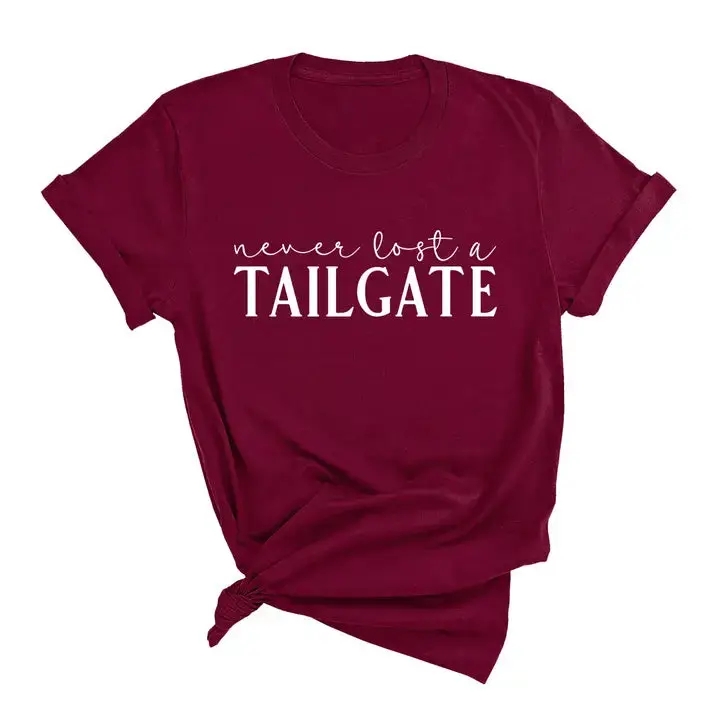 White Never Lost a Tailgate T Shirt Football Game Day Graphic Tee #HPTS-TAIL