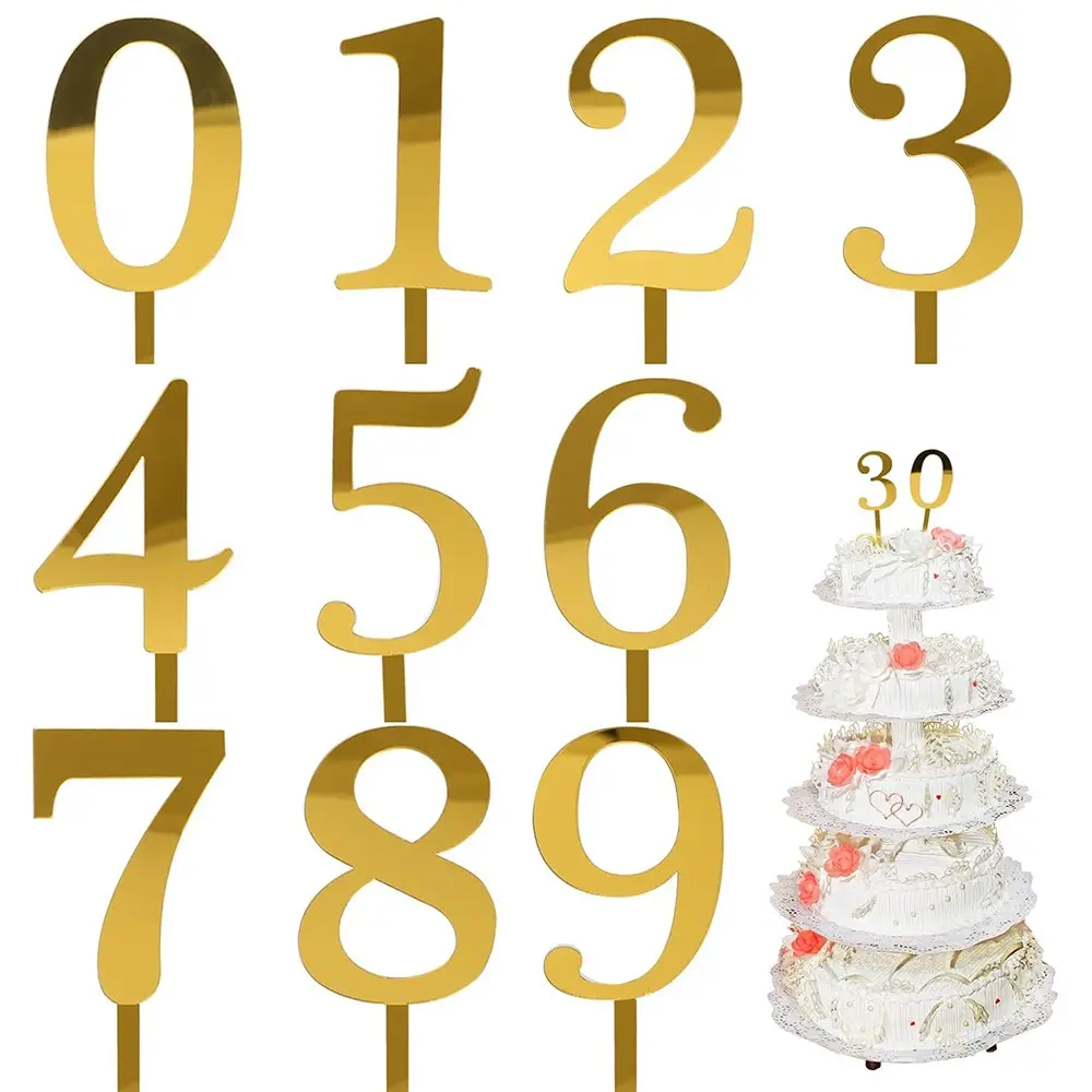10 Acrylic Cake Decorations Ornaments Numbers 0-9 Set, Wedding Anniversary Birthday Party Cake Toppers, Essential Cake Decorating Supplies