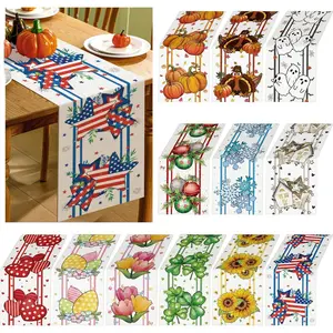 Honeydak 12 Pcs Holiday Table Runner Seasonal Farmhouse Table Decor 13 x 72 Inch Thanksgiving Christmas Decorations Fall Halloween for Home Party Dining Room Kitchen