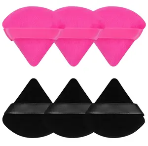 6-Pack Triangle Powder Puff Set for Foundation, Setting Powder, and Makeup Application – Soft Velour Beauty Blender Sponges