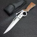 AK-47 Pocket Folding Knife - 5C13Mov Steel, Wooden Handle, LED Lights, Pocket Clip, 125g, 14.2mm - Portable Knives, Folding EDC Tool, Bushcrafting & Fishing Camping Gear for Adults