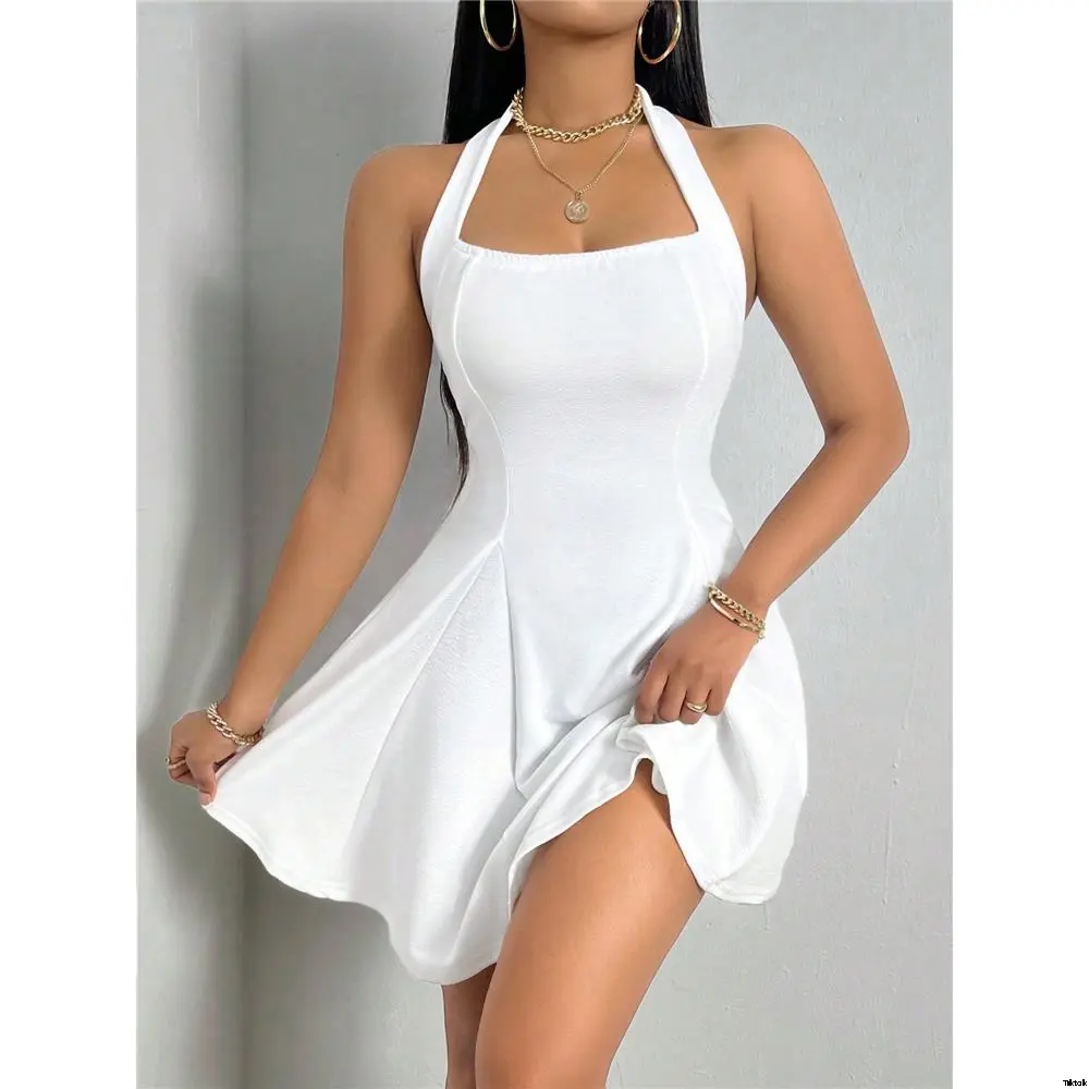 Dress neck hanging backless solid color Slayr SHEIN - TikTok Shop