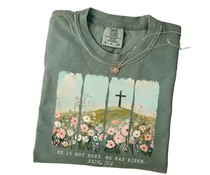 Comfort Colors He Is Risen Easter Shirt, Floral Christian T-Shirt, Jesus Easter Tee Religious Gift for Women Easter Faith Shirt Bible Verse