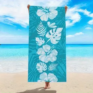 1 - Pack Beach Towel with White Tropical Flowers on BlueLarge Quick-drying Beach Towel, Sand and, Lightweight and Comfortable, Suitable for Surfing, Swimming and Yoga