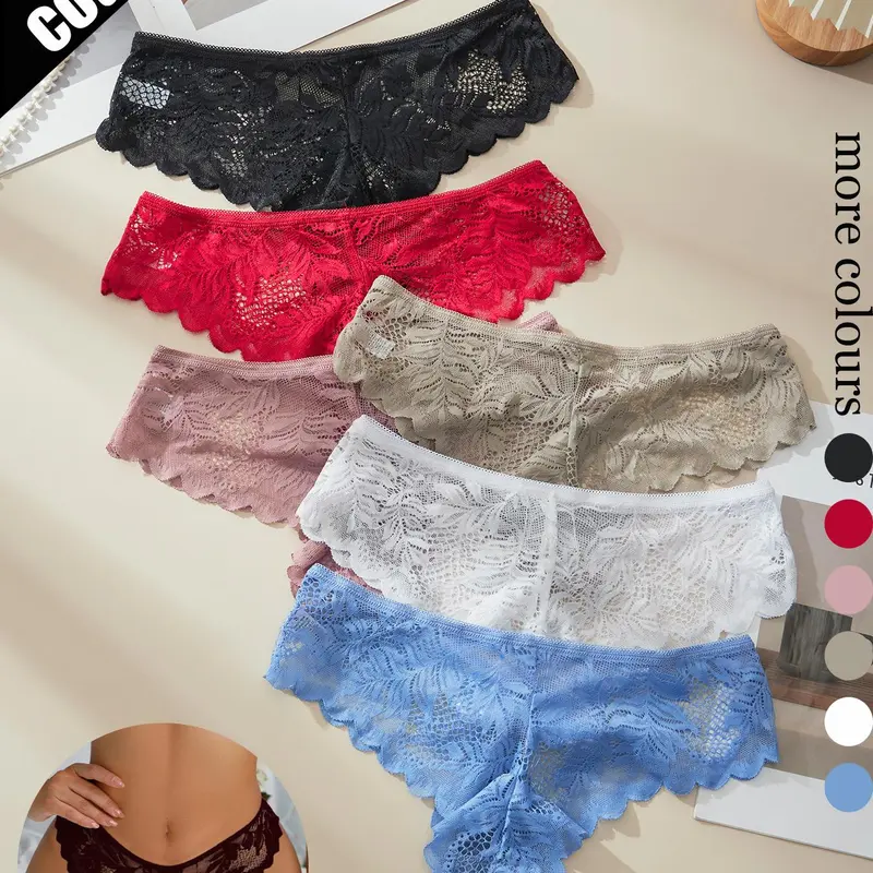 Women's Sexy Floral Lace Thong Panties, Breathable Comfortable Elastic Underwear, Everyday, Multiple Colors, All Seasons Wear