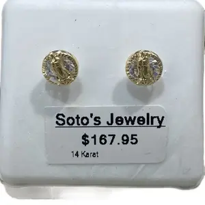 Soto’s Jewelry Virgin Mary Cubic Stone stud earrings 14k screw backs