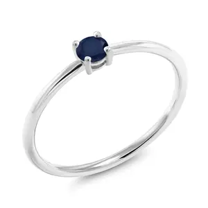 Gem Stone King 10K White Gold Blue Sapphire Solitaire Engagement Ring For Women (0.22 Cttw, Round 3.5MM, Gemstone September Birthstone)