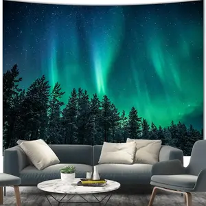 Forest Wall Tapestry for Bedroom Aesthetic, Nature Outer Space Galaxy Starry Night Tapestry Wall Hanging, Green Landscape Ceiling Backdrop Decor Tapestries for Living Room Dorm