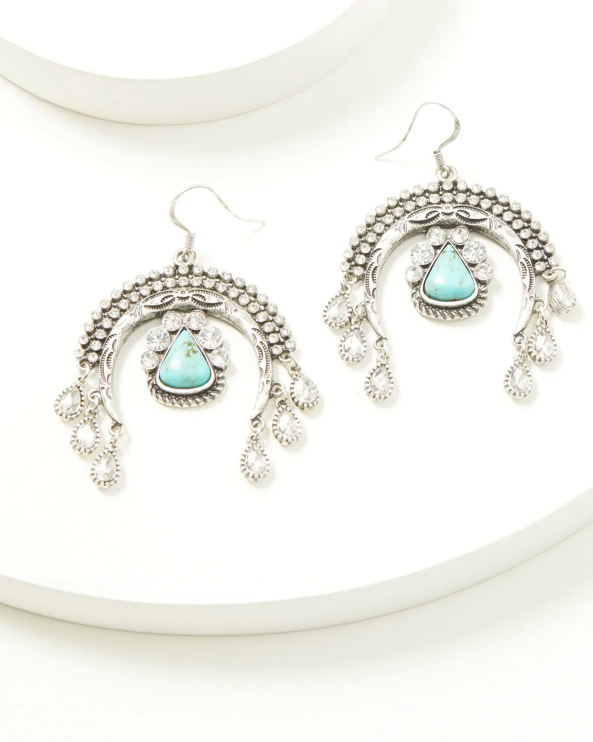 Crescent Squash Blossom Rhinestone Statement Earrings
