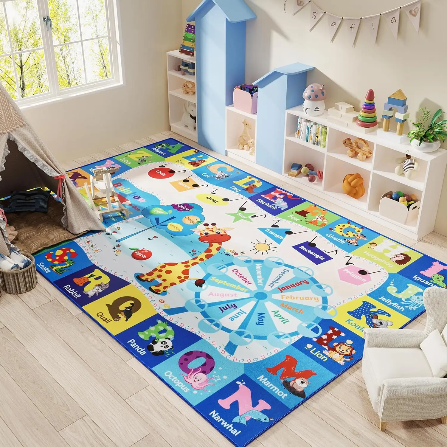 Kids Rug for Playroom Classroom, ABC Alphabet Numbers Play Toddlers Rugs, 3x5 Learning Educational Bedroom Floor Mat, Washable Baby Carpet for Girls Room, Nursery, Preschool, Daycare