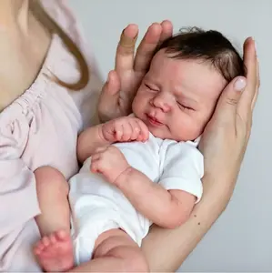 Realistic 18inch 46cm Asleep Art Reborn Baby Doll with 3D-paint Skin and Hand painting Visible Veins (Cloth Body, Soft Vinyl Limb) Toy For Girl Kids Birthday Gift