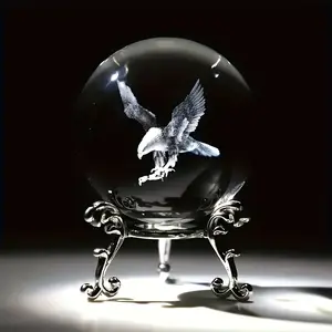 1pc 3D Laser Engraved Vintage Style Eagle Crystal Sphere, Rustic Glass Light Ball Decorative Ornament for Home Decor Gift