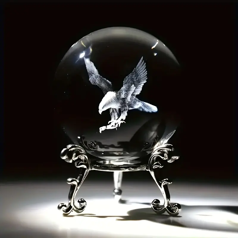 1pc 3D Laser Engraved Vintage Style Eagle Crystal Sphere, Rustic Glass Light Ball Decorative Ornament for Home Decor Gift