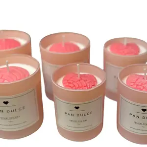 Pan Dulce Concha Soy Candle - Pink Cylindrical Container with Aroma and Cozy Scent for Decor and Gift Decoration