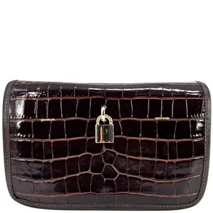 Chocolate Leather Moc Croc Small Crossbody