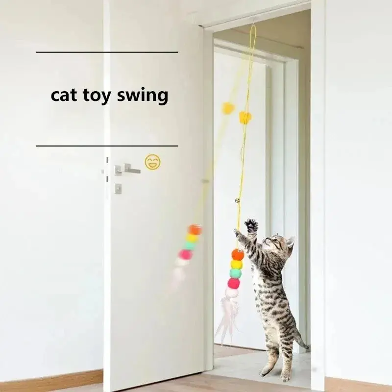 Feather Ball Caterpillar Cat Toy - Hanging Retractable Rope Sound Toy with Vibrant Feathers and Built-in Sound Effects for Active Play and Mental Stimulation