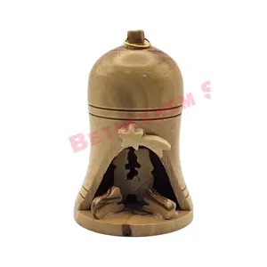 Olive wood 3.5" Nativity Bell ornament Wooden Decor