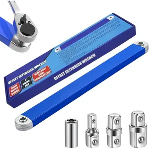 Offset Extension Wrench Set, Impact Ready Socket Ratchet Wrench Extender Tool with 1/2'', 1/4'', 3/8'' Square Drive Adapters, Zero Degree Ratchet Tool Universal Stubby Wrenches Set for Car