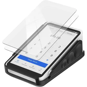 Protective Case and Screen Protector for Square Terminal, Plastic Protective Hard Case Anti-Slip Grip Design, Anti-Scratch Tempered Glass Screen Protector(Black)