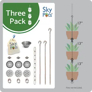 Sky Pots Three Pack Pot Hanger Kit Stainless Steel Includes 17 13 and 12 Inch Chains Catch JR for Indoor Plant Arrangement