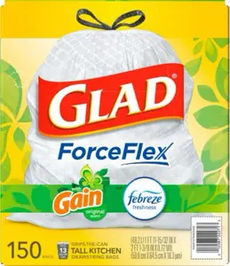 Glad ForceFlex Tall Kitchen Trash Bags, Gain Original Scent with Febreze Freshness (13 gal., 150 ct.)