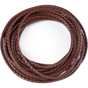 5.5 Yards  Cord 4mm Round Braided Bolo Leather Cord Brown Leather Strip Braiding Antique Leather Strap 5m Long for Bracelet Necklace Beading DIY (Antique Brown)