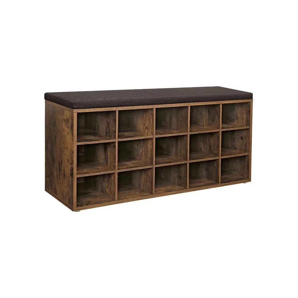 VASAGLE CUSTOS Collection - Multifunctional Entryway Shoe Storage Bench with Cushioned Seat, 15 Grid Cubby Shoe Organizer Bench for Hallway Bedroom Mudroom Home Space Saving Footwear Storage Furniture