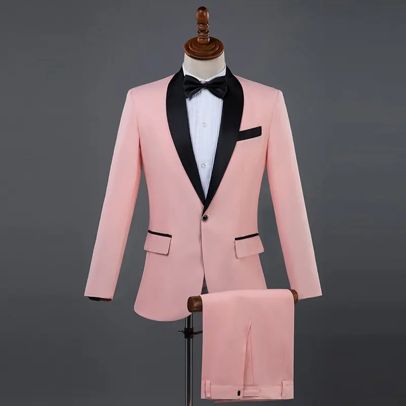Pink Men's Performance Suit New Style Personalized Fashion Host Clothing Emcee Dress Performance Suit Set
