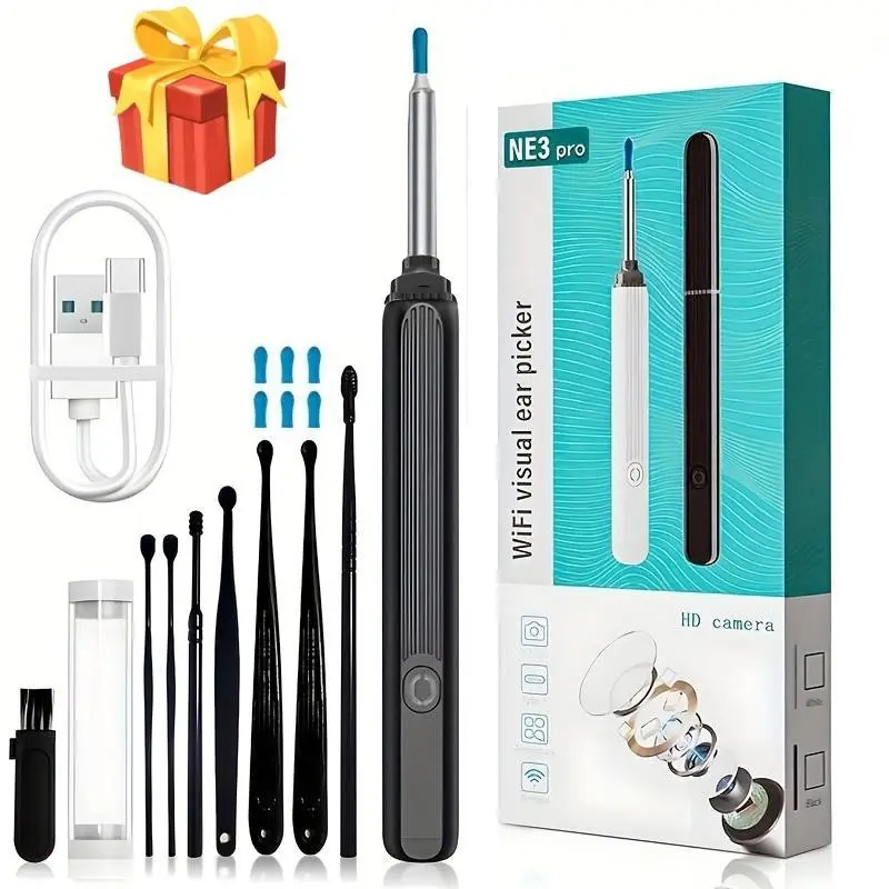 Ear Wax Cleaner with Camera and LED Light, Ear Wax Remover, Earwax Removal Kit, Ear Wax Removal Kit, Complete Ear Cleaning Kit with 6 Spoons and 8 Tools, Ear Pick Set, Ear Canal Cleaner, iOS and Android Compatible Personal Care