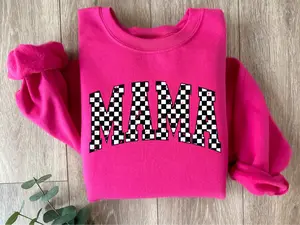 Checkered Mama Sweatshirt, Cute Retro Mom Crewneck, New Mom Gift, Pregnancy Announcement, Mothers Day Gift, Trendy Vintage Mom Sweater