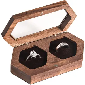 Double Ring Box for Wedding Ceremony Wooden Rustic Ring Holder Mr and Mrs Ring Box Ring Bearer Box for Wedding Ring Barrier Box