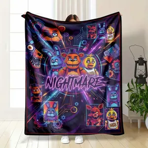 Five Nights at Freddy's Blanket Neon Animatronic Freddy Bonnie Chica Foxy Print Electric Circuit Gamer Art Soft Warm Fuzzy Throw Perfect for Gamer Room Dorm Bedroom Sofa Gift for Kids