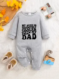 Newborn Spring Fall Long Sleeve Romper, Unisex Baby Onesie, Cute Letter Print, Fitted Design, Funny Crawling