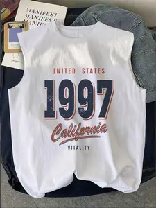 Men's Fashion California & 1997 Round Neck Sleeveless Vest, Loose Casual Summer Wear, Breathable Comfort Design, Daily Use, Unique Style