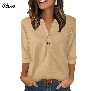 WIHOLL Womens Tops 3/4 Sleeve Heley Shirts for Women Summer Fashion 2025 Blouses Beach Vacation Clothes WIHOLL Womens Tops 3/4 Sleeve Heley Shirts for Women Summer Fashion 2025 Blouses Beach Vacation Clothes
