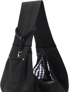 Dog Carrier Sling - Reversible Puppy Carrier Purse with Storage Pocket, Hand-Free Dog Sling Carrier for Carry Small Dogs and Cats, Travel Safety Harness, Dog and Cat Harness(Black)