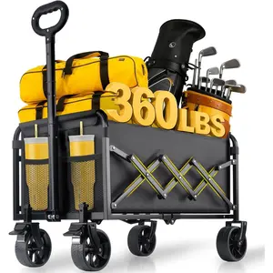 Collapsible Wagon Cart with Wheels Foldable - 360LBS Heavy Duty Folding Utility Wagon Cart with -Terrain, 360?Swivel & Brakes Wheels, Portable Lightweight for Grocery Garden  Shopping Camping