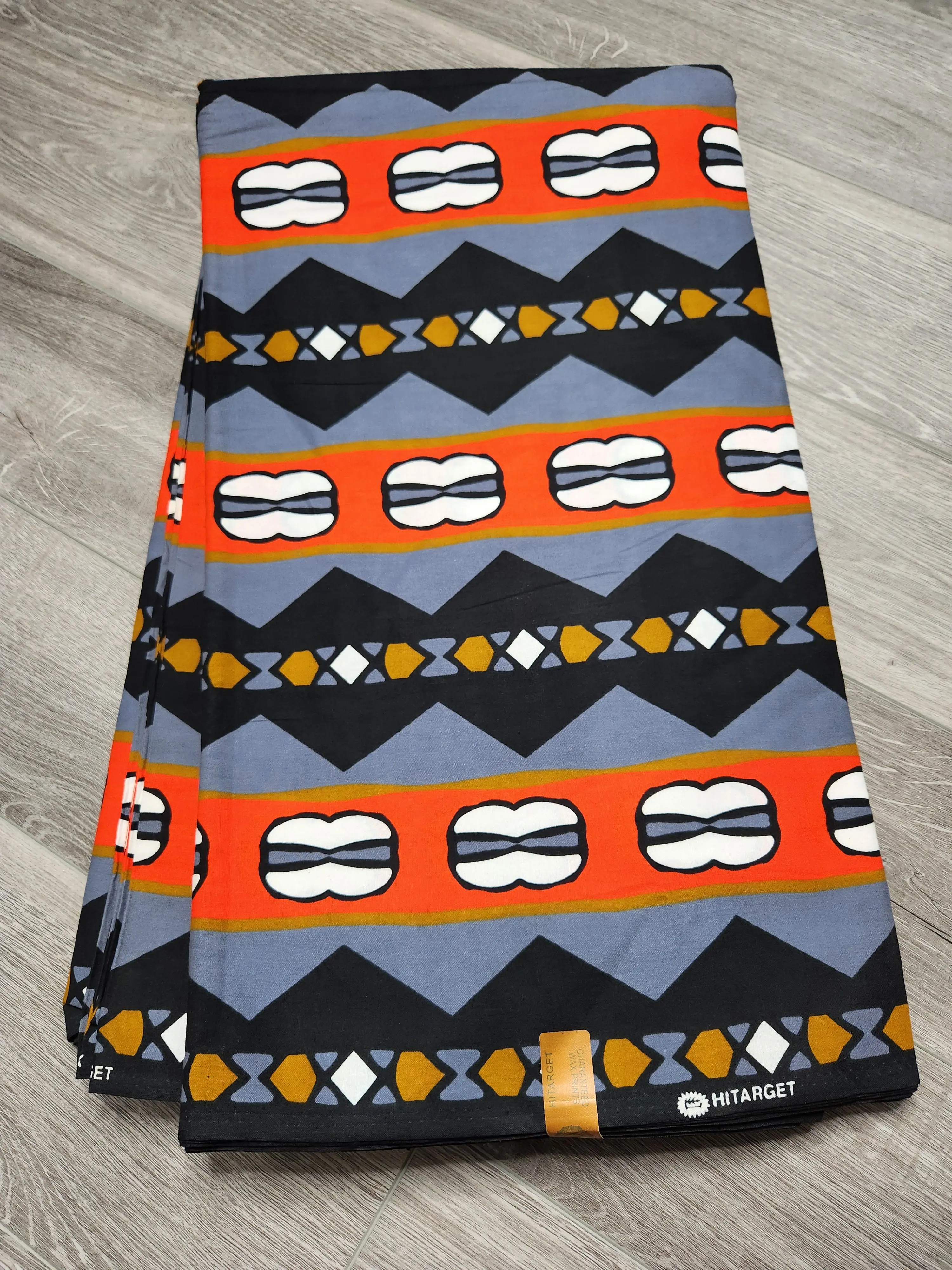 Gray and Orange African Tribal Print Cotton Fabric - African Clothing Material, Double Sided Print, 3 yds, Dry Clean Only, Ankara Textile, Do Not Bleach