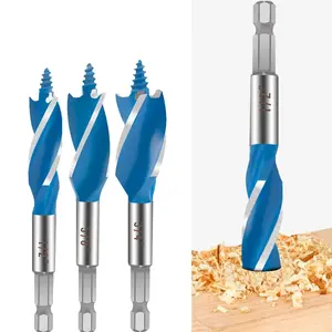 6pcs High-Carbon Steel Wood Auger Drill Bit Set with 3-Flute Self Hex Shank - Impact-Resistant Quick-Change System for Hardwood, Softwood, Plastic Drilling - Heavy-Duty Construction for Carpentry, Door Installation, Perforation & Deep Drillin