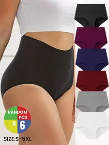 Random Color,Women's Breathable High Waist Triangle Panties Lingerie, Comfortable Plain Design, Casual Daily Wear, Pack of 6 As Gift, All Seasons