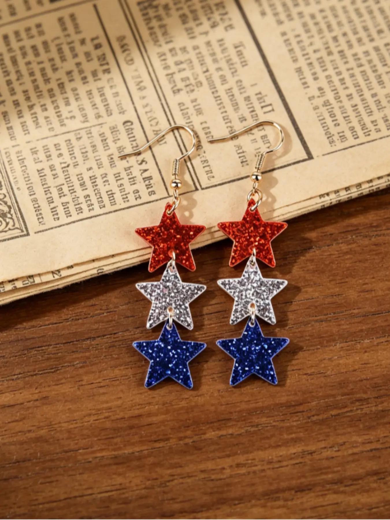Red, Silver & Blue Glitter Star Tassel Earrings, Dangle Earrings, Shining Earrings, Patriotic, Memorial Day, 4th of July, Independence Day, Acrylic, Casual Earrings